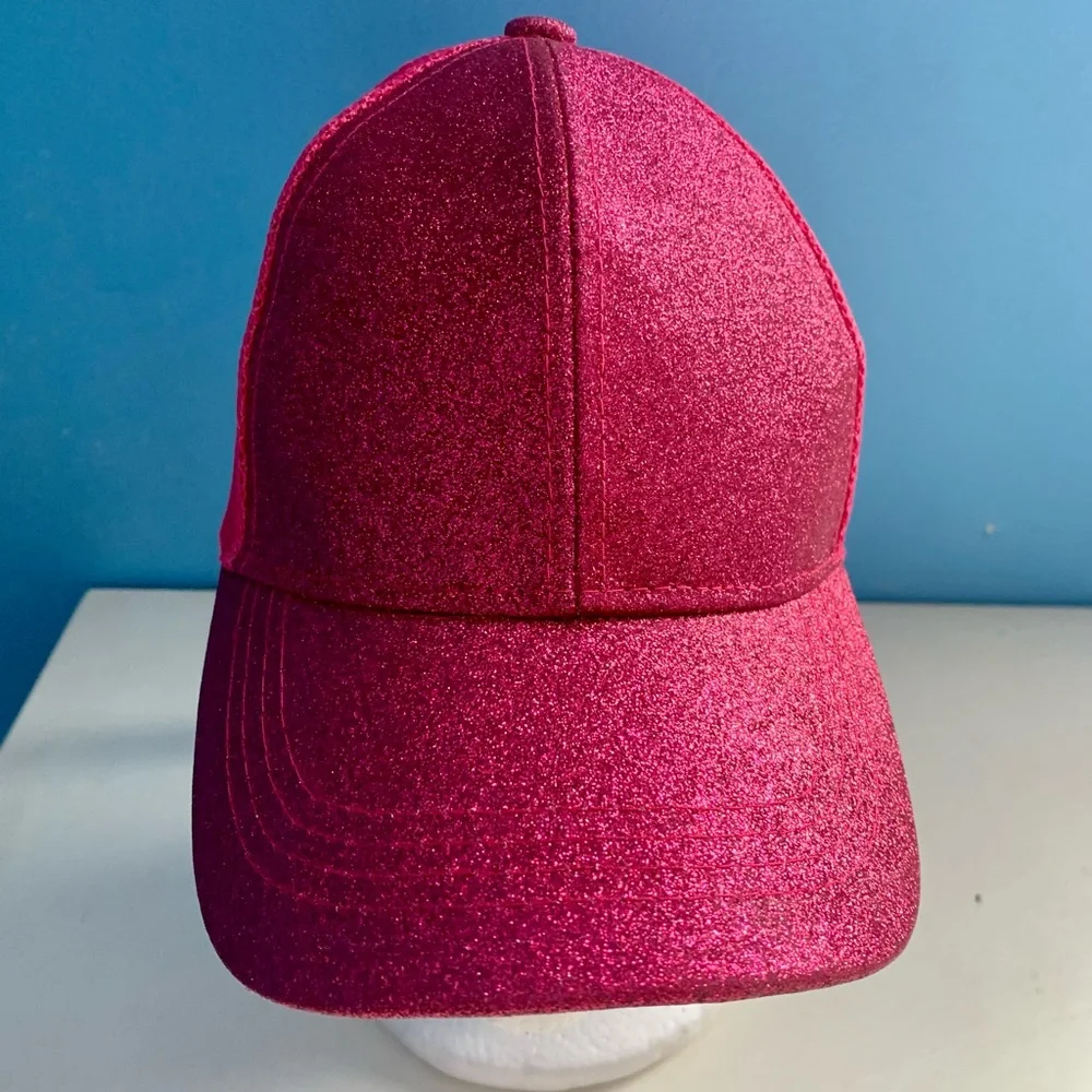 C.C. Kids Ponytail Baseball Hat Hot Pink Glitter